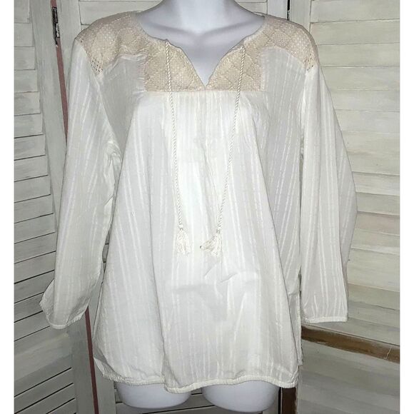 Lucky Brand Tops - Lucky Brand Women's Blouse Size Large 3/4 Sleeve Crochet Trim